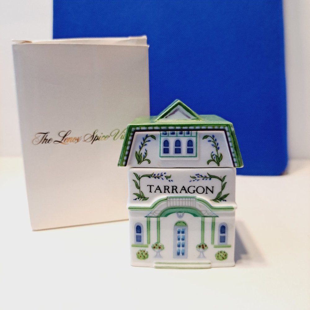 1989 Lenox Porcelain Spice Village TARRAGON Spice Jar Cottage House original box